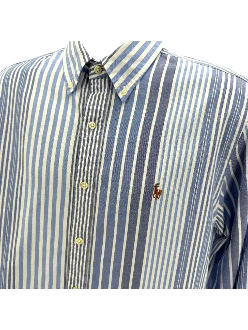 Polo Ralph Lauren Mens Large Shirt Slim Fit Stretch Oxford Striped Blue White